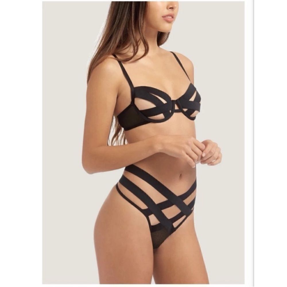 Bluebella Emilia underwire strappy caged bra and thong set